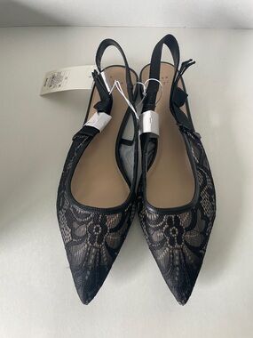 Women's London Lace Sling Back Bow Flats - A New Day Black